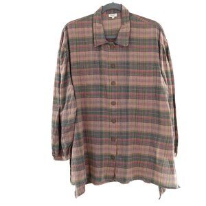 World Market Plaid Shirt Womens Free Size Pink Coastal Grandma Resort Cruise